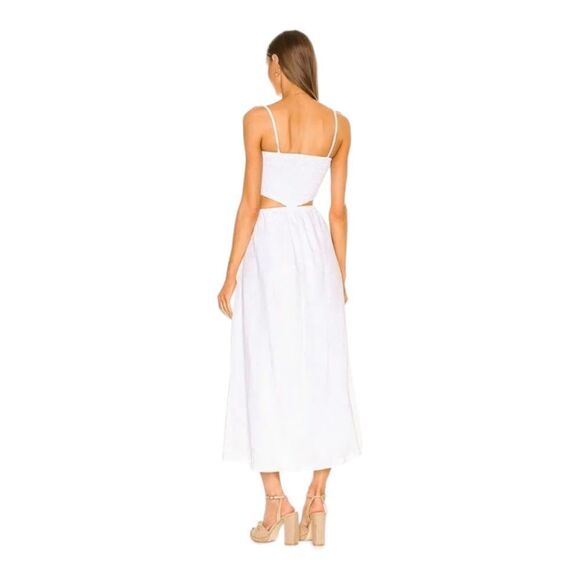 Faithfull the Brand Linen Smocked Tayari Midi Beachy Dress Women's 8 White NWT - Picture 7 of 16